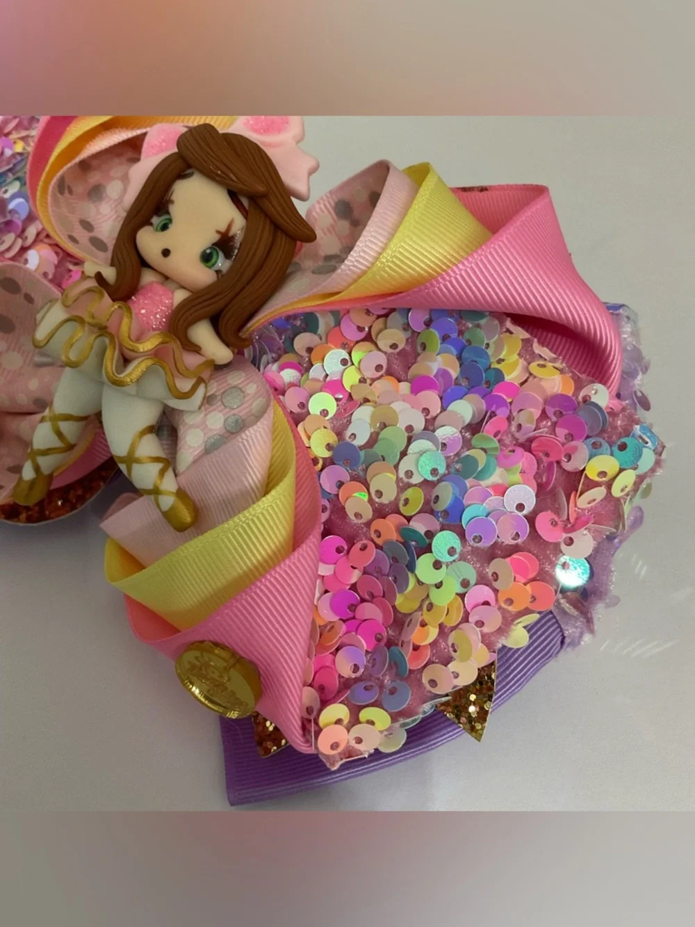Girls Big Bow Clay Doll Ballerina Barrette Clip Handmade
